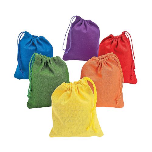 Dozen Bright Color Canvas Sacks Rectangle Shape Drawstring Bags Art Party Favor