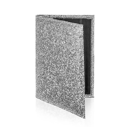 Faux Leather Card Passport Holder in Metallic Silver Sequin Colored