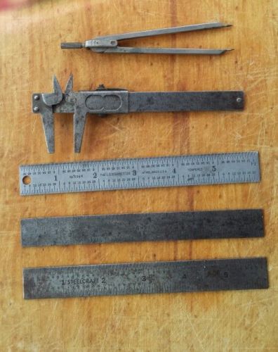 Antique Steel Rulers &amp; Caliper Lot L.S. Starrett, Sandow Co, G.J. Co, Germany +