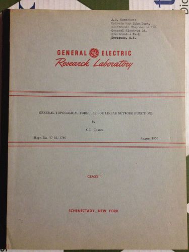GENERAL ELECTRIC RESEARCH &amp; DEVELOPMENT GENERAL TOPOLOGICAL FORMULAS LINEAR 1957