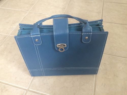 Stylish Blue Organizer w/ File Folders for Receipts, Bills; Purse Style w/ Clasp