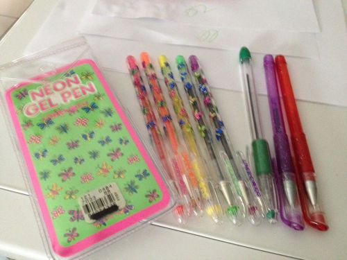 Set of 6 Neon Colors Gel pens + 2 and thk you surprise items  nice seal grt deal