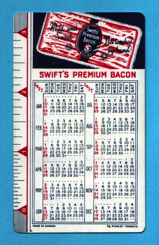 1937 SWIFT&#039;S PREMIUM HAM POCKET CALENDAR 78 YEARS OLD WALLET CALENDAR