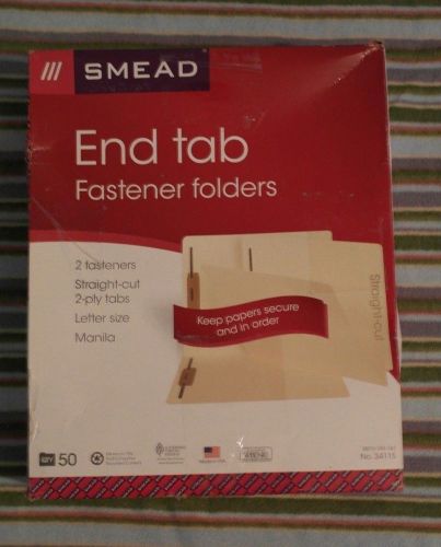 Smead End Tab Fastener Folder, Letter, Straight, 2 Fasteners  50 per Box