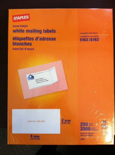 BOX WHITE INKJET LASER SHIPPING 2&#034; X 4&#034; 2500 LABELS #18066 avery 5163 8163