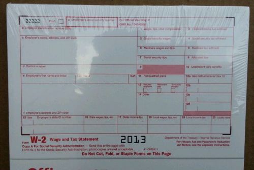 2013 W-2 Tax Forms / Single Form 2 Employees 6 Parts / W-2 Tax Forms