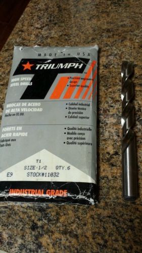 6 new TRIUMPH 1/2&#034;   HSS Heavy-Duty Twist Drill Bits USA