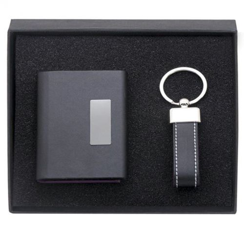 Personalised Engraved Black Business Card Case &amp; Keyring Box Set