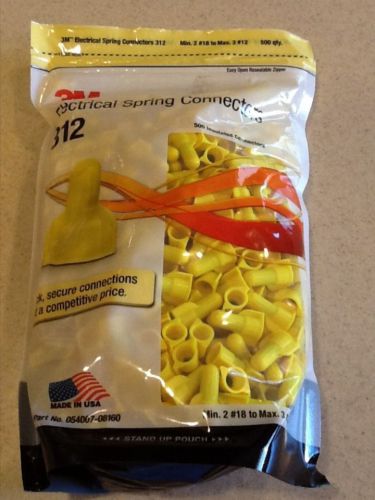 NEW BAG OF 500 3M ELECTRIC SPRING CONNECTORS 312 YELLOW WIRE NUTS