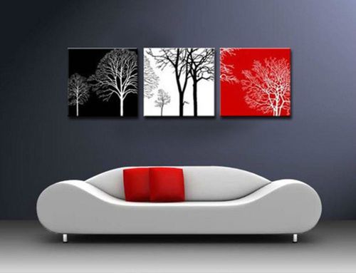 Modern abstract wall canvas art oil painting black white red tree+ framed for sale