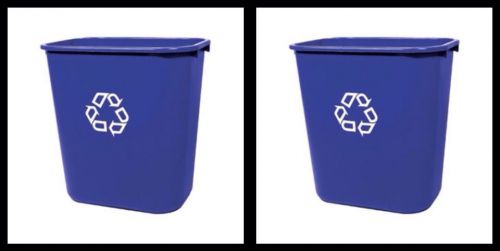 2 x 28 qt quart plastic recycle recycling bin container trash can deskside blue for sale