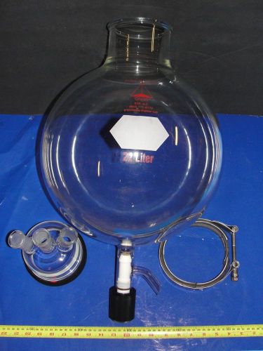 22L Spherical Reactor Vessel Reaction Flask 3 neck lid clamp Teflon drain gasket