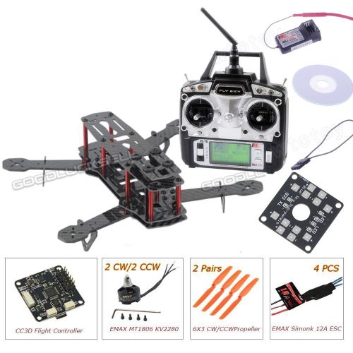 250 carbon fiber mini quadcopter+cc3d flight controller&amp;t6 radio&amp;mt1806&amp; 12a esc for sale