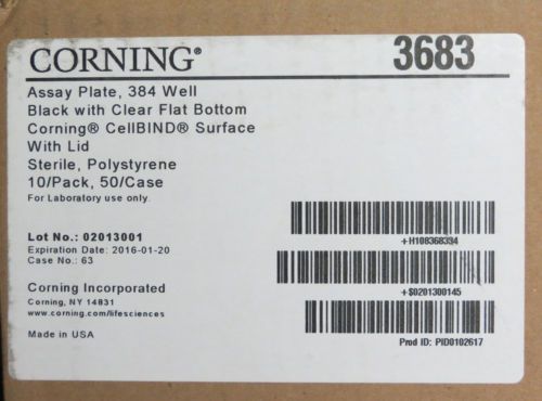 Case/ 50 corning 384 well black assay cellbind plates w/ lid # 3683 for sale