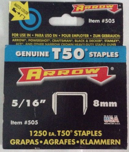 Arrow Fasteners # 505 Genuine T50 Staples 5/16&#034; 8 MM 1250 Pieces