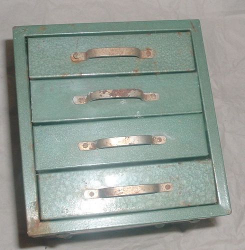 Vintage Green parts cabinet 5 3/4 wide by 8 1/4 deep by 6 1/8 high, 4 drawers