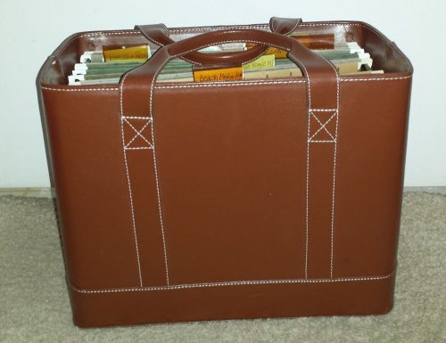 Brown  Leather Hanging Letter Size  File Folder with Purse Handles
