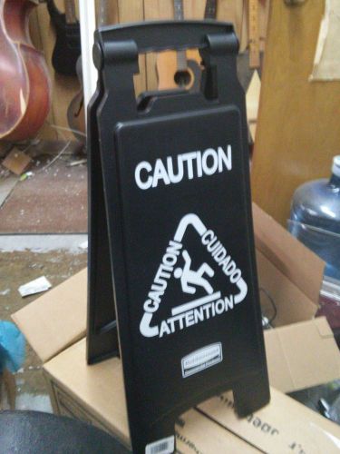 Lot of 6 Rubbermaid Commercial 1867505 2-Sided Multi-Lingual Caution Sign Black