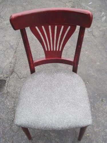 Red Wooden Chairs with Gray Padded Seat