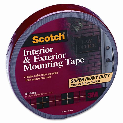 3M Exterior Weather-Resistant Double-Sided Tape, 1 x 450, Gray with Red Liner