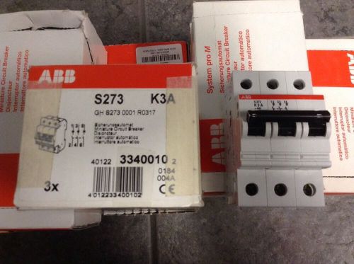 New abb  s273 k3a 3 amp 277-480 vac 3-pole circuit breaker 10kaic iec 947 for sale
