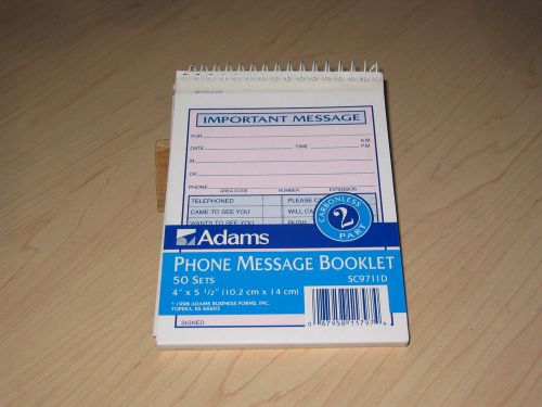 Adams Phone Message Book, 50 sets, Carbonless Duplicate 4&#034;x5.5&#034;