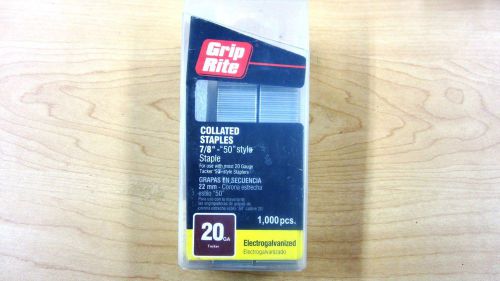 UNOPENED BOX OF GRIP RITE  COLLATED STAPLES 100 pcs. 7/8 - &#039;50&#039; STYLE 20 GA.