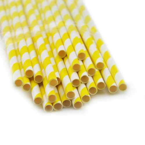25 x striped paper drinking straws-rainbow yellow lemon stripe party club hot for sale