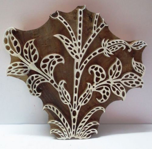 WOODEN HAND CARVED TEXTILE PRINTING FABRIC BLOCK STAMP UNIQUE SHAPE LEAF CARVING