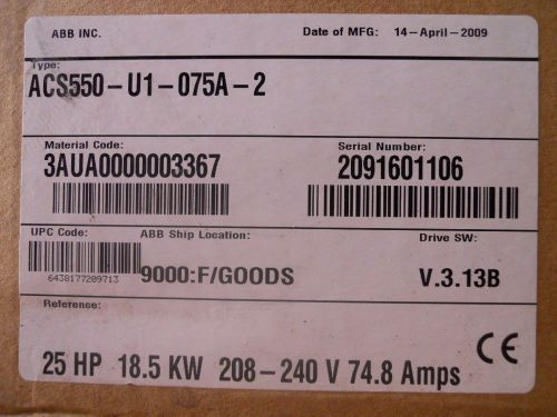 ACS550-U1-075A-2 - ABB AC Drive - NEW IN BOX - ACS550U1075A2