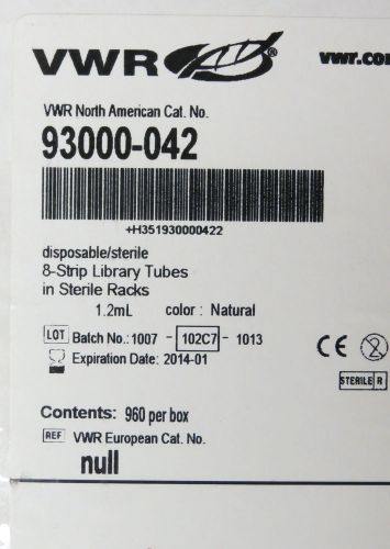 Vwr 1.2ml disposable 8-strip library tubes in racks cs/960 # 93000-042 for sale