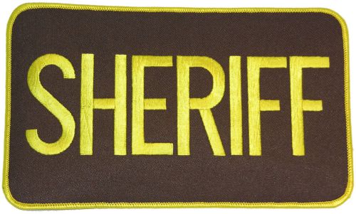 Sheriff jacket patch 8&#034; x 4.75&#034; gold on brown for sale