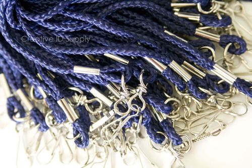 Lot 100 pcs navy blue  rope round id neck lanyards with swivel j hook free ship for sale