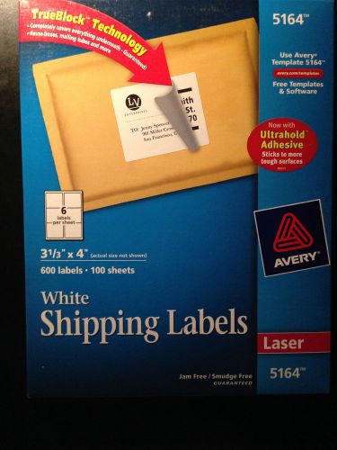 AVERY 5164 White Shipping Lables 3 1/3&#034; X 4&#034; 100 sheets 6 labels per sheet NEW