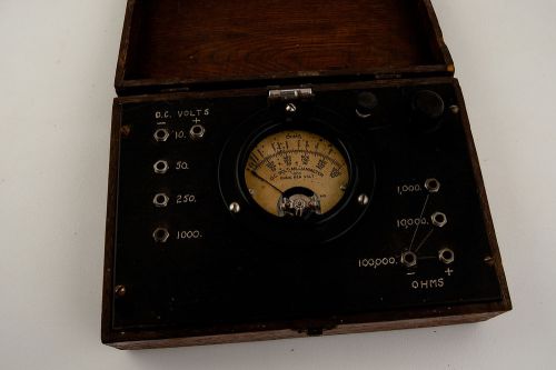 Old DC Volt Meter in Cigar Type Wood Box w/Lid Steampunk