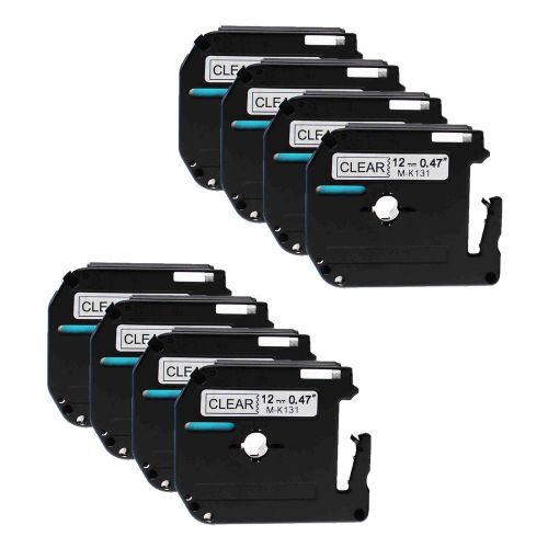 8PK Black on Clear Tape M-K131 MK131 Label Compatible for Brother PT-110 P-Touch
