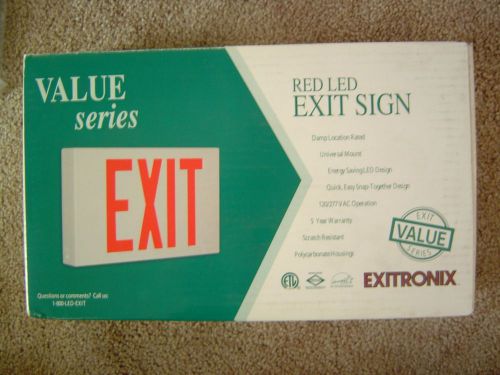 Exitronix red plastic led exit sign vex-u-bp-wb-wh battery backup 120/277 vac for sale