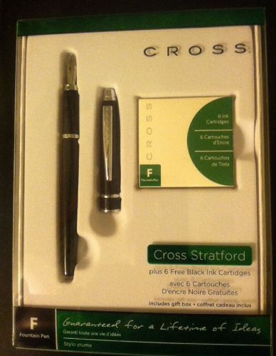 Cross Stratford Fountain Pen. Plus 6 Free Black Ink Cartridge. Includes Gift Box
