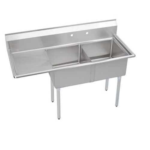 Stainless steel 74.5&#034; x 30&#034; 2 double two compartment sink w left drainboard nsf for sale