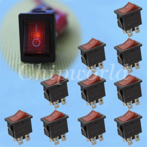 10pcs On-Off Button Red 4 Pin DPST Boat Rocker Switch 250V AC 21*15MM new