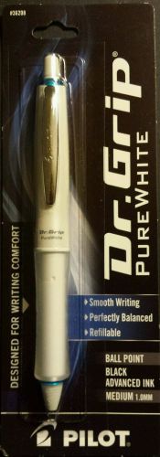 Pilot Dr Grip Pure White Ball Point Pen Black Ink Medium 1.0mm Blue Accents