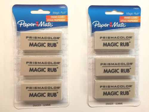 Prismacolor PaperMate Magic Rub Vinyl Eraser Lot of 6 (2-Pak Special) Fast Shipo