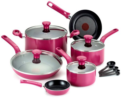 14-Nonstick Thermo-Spot Dishwasher Safe Oven Safe Cookware Set, Pink.