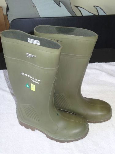Dunlop Purport Rubber Boots Steel Toe Sz US 9 Green/Brown