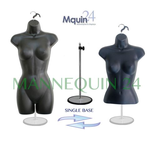 2 BLACK MANNEQUINS (HIP &amp; WAIST LONG) +1 METAL STAND +2 HANGERS FEMALE BODY FORM