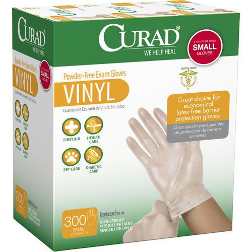 Curad Powder-Free Vinyl Exam Gloves, Small, 300 ct (CUR9224)