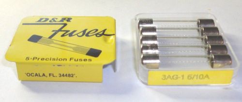 Box of 5 d&amp;r 3ag 1-6/10 amp or bussmann agc 1-6/10  fast blowing fuse 250 volts for sale
