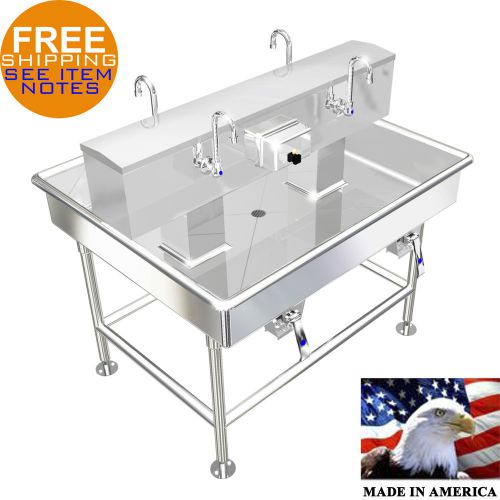 ISLAND 4 USERS WASH UP HAND SINK LAVATORY 48&#034; x 40&#034; STAINLESS STEEL MADE IN USA