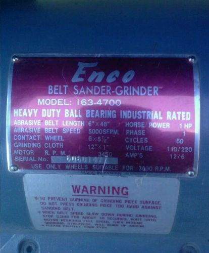 Industrial enco belt sander -grinder for sale