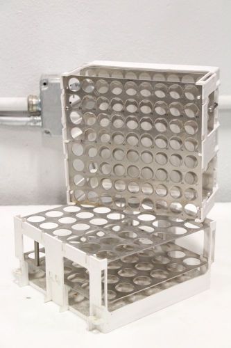 Lot of 2 stainless steel 25mm 18mm laboratory test tube square holder rack stand for sale